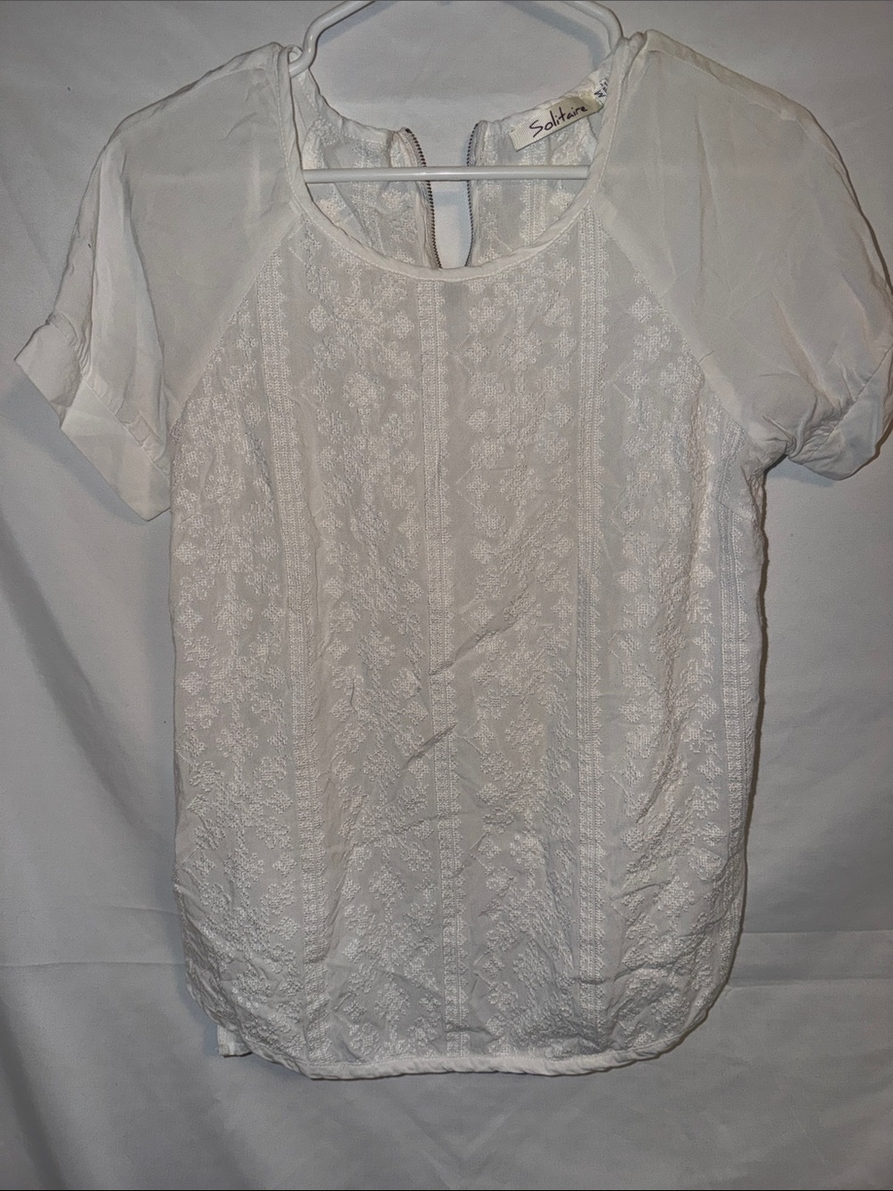Solitaire White Floral Lace Short Sleeve Blouse